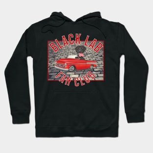 Cute Funny Black Lab in Vintage Red Pickup Truck Hoodie